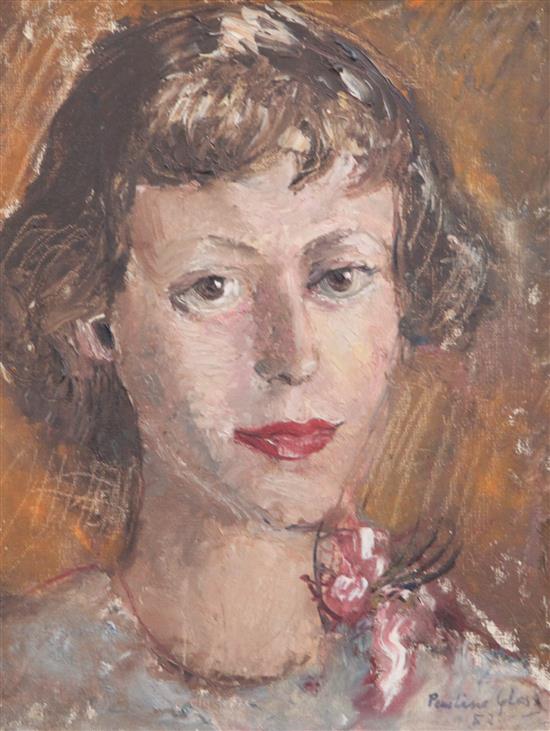 Pauline Glass Portrait of a woman wearing red lipstick 13.5 x 10.5in/